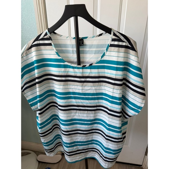 SHEIN Tops - SHEIN Curve Womens 4XL Striped‎ Blouse Bundle Teal Yellow Short Sleeve Tops 2pk